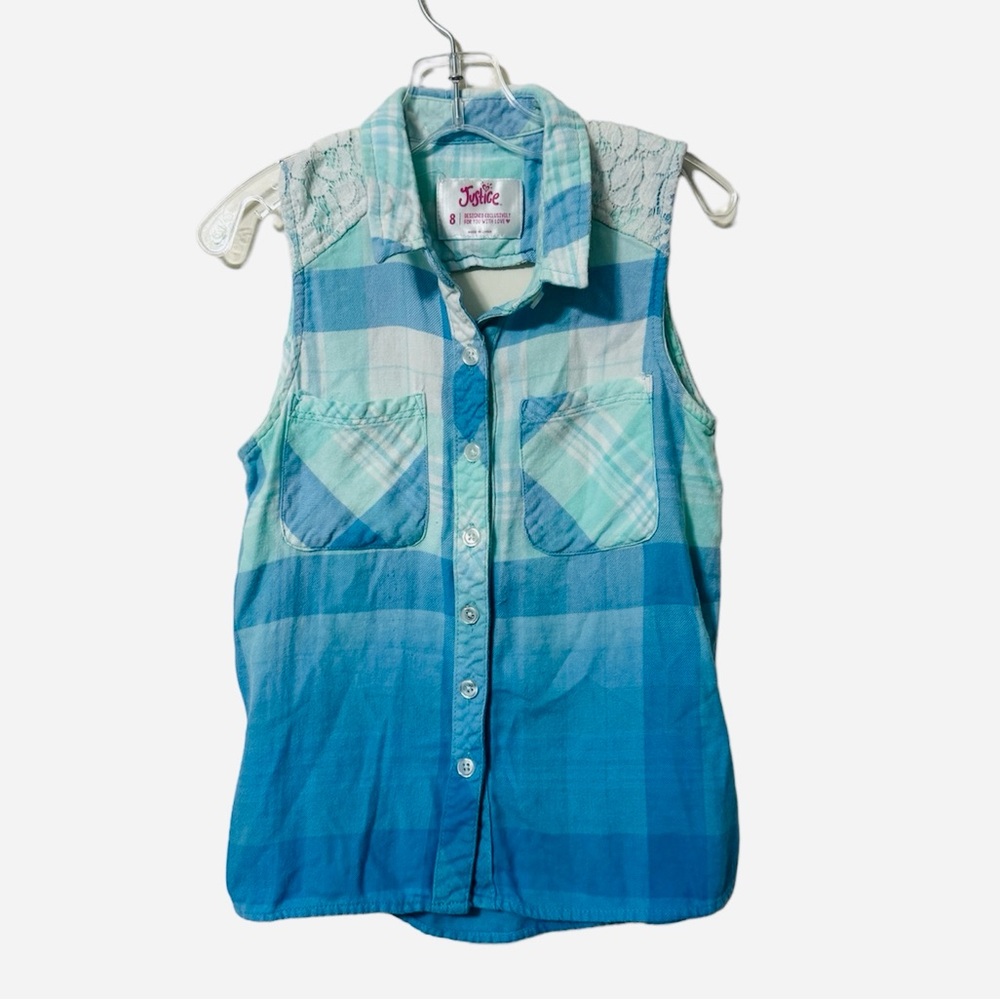 Justice Girls Size 8 Blue Button Down Tank Top